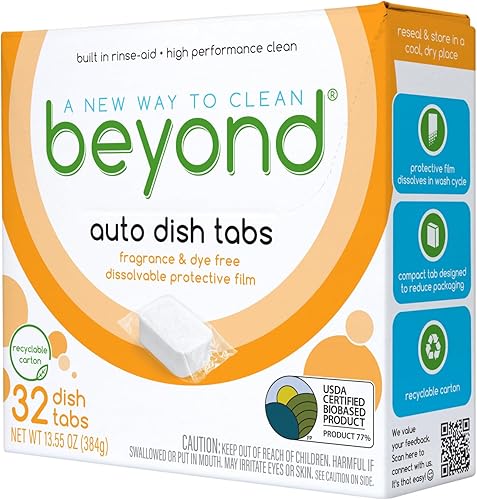 Beyond Natural Tabletas para lavavajillas sin fragancia ni tinte cero residuos de plástico certificado a base de biofastia 1 caja de 32 disponible en Yaxa Colombia