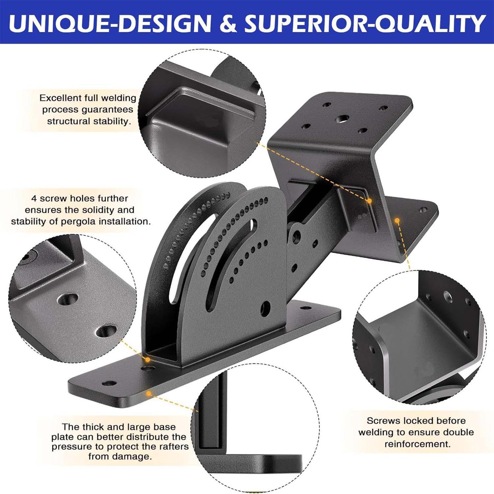 Supporti per tetto regolabili, supporto di sicurezza, supporto di rinforzo da 9,8 x 3,54 x 9,05 pollici con acciaio robusto, materiale di fissaggio in metallo, supporto per struttura con design re