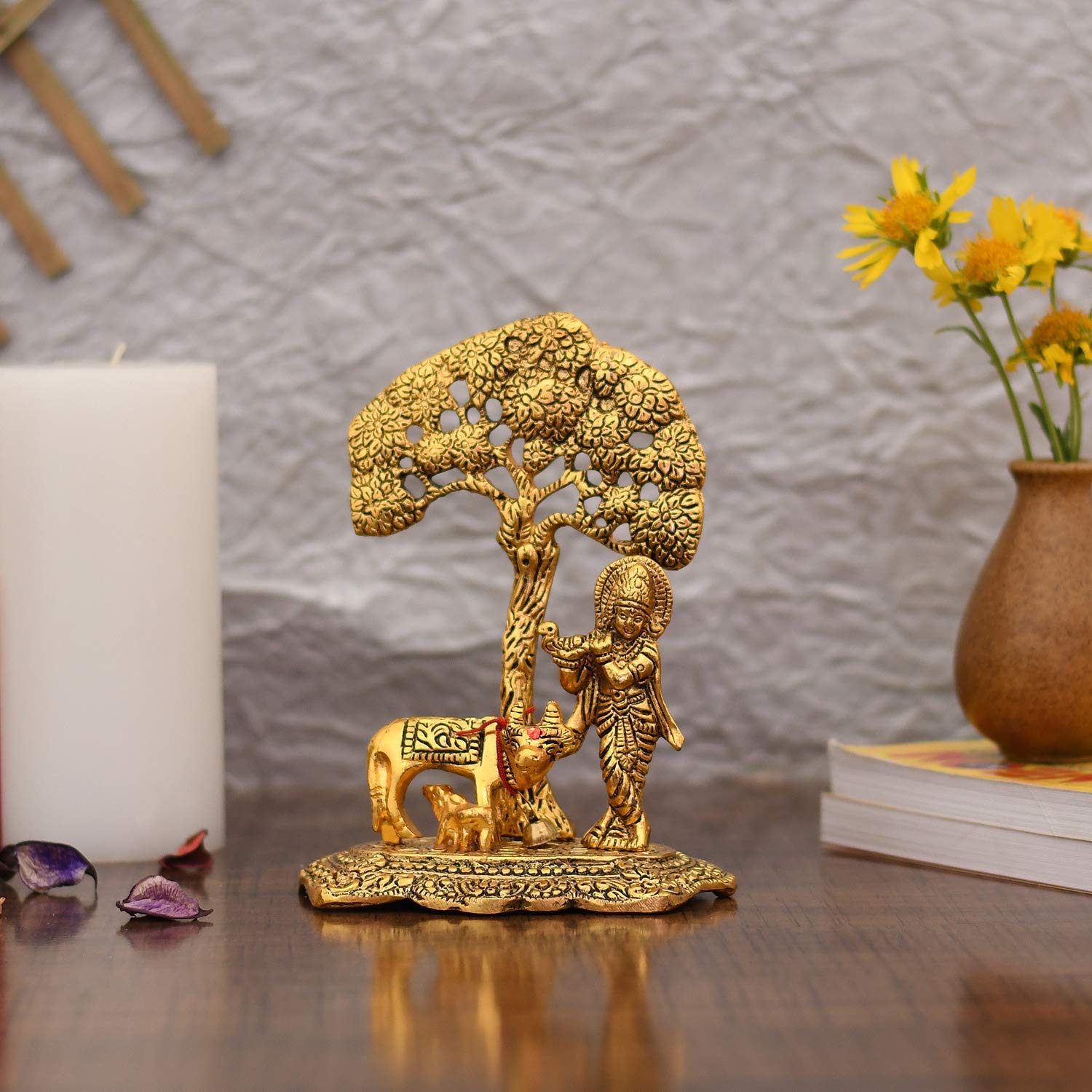 Collectible India Metal Krishna Idol Murti with Kamdhenu Cow - Gold Plated Showpiece (Set of 25) - Image 3 thumbnail
