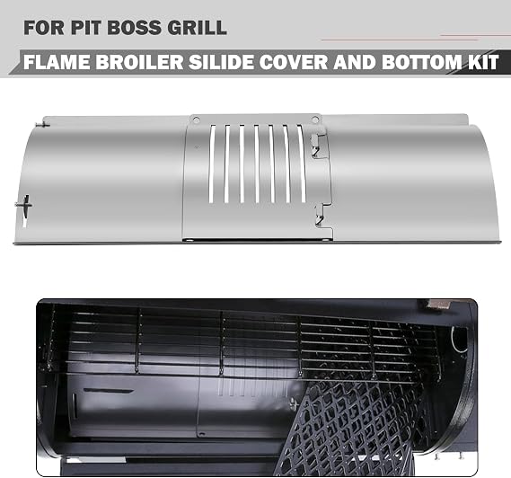 Flame Broiler Kit Replacement for Pit Boss PB1100PS1 Flame Broiler Slide Cover Bottom Replacement Parts Pro Series 1100 Austin XL PB1000XLW1 Pitboss PB1000R1 PB1000T2 1000 Traditions Broiler Plate