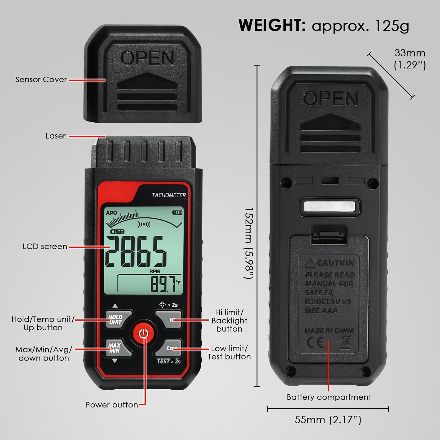 Nimomo Digital Tachometer RPM Meter, 2.5-999999 RPM, Contactless Laser Tachometer, With Max/Min/AVG