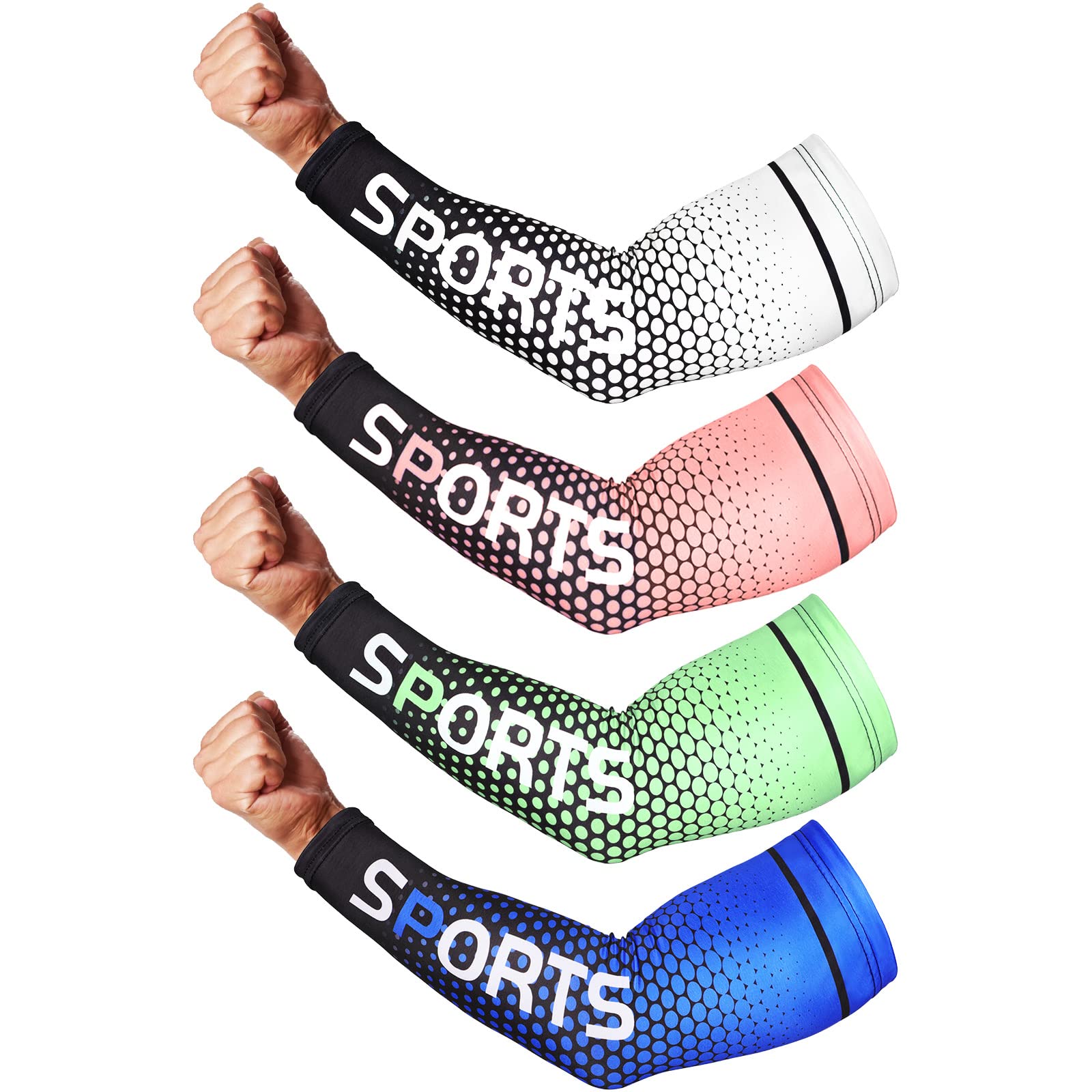 JaGely 4 Pairs UV Sun Protection Cooling Compression Sleeves Unisex Arm Sleeves Long Football Arm Sun Sleeves (Classic Style,L)