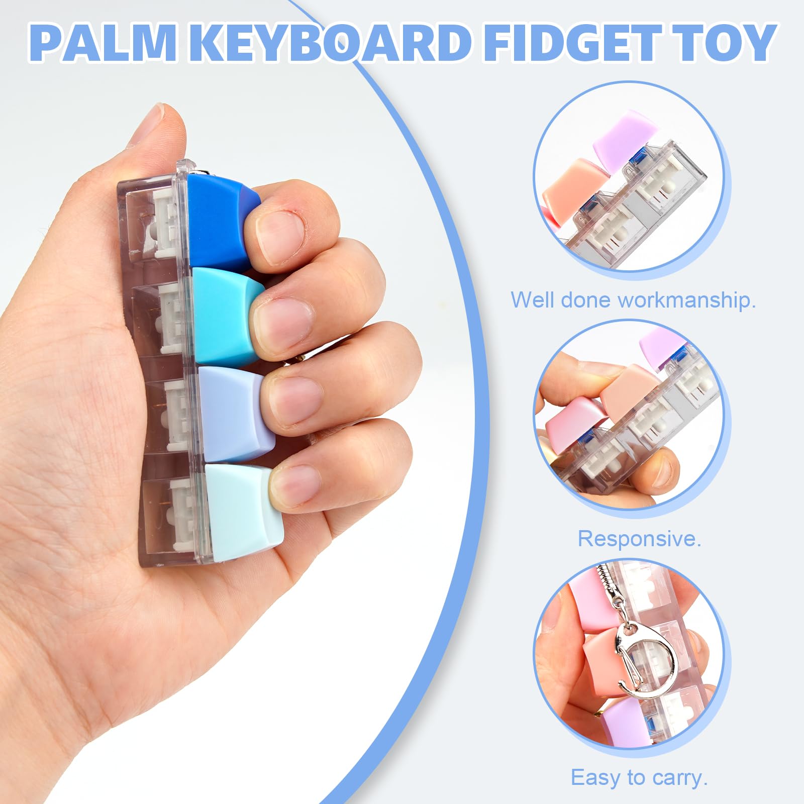 3Pcs Keyboard Fidget Toy 4-Button Fidget Keyboard Keychain Stress Relief Toys Funny Fidget Keyring Finger Keyboard Keychain Keyboard Clicker Fidget Decompression Toys - Image 3