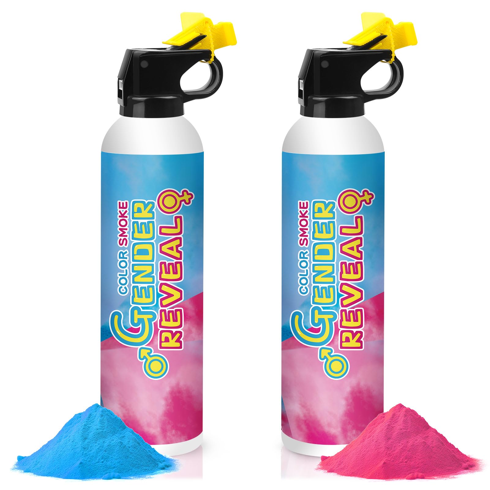 RISEMART Gender Reveal Set, 2 Pack Blue+Pink Smoke Spray Cannons, Unique Colour Extinguisher for Gender Reveal, Wedding, Holi, Photoshoots