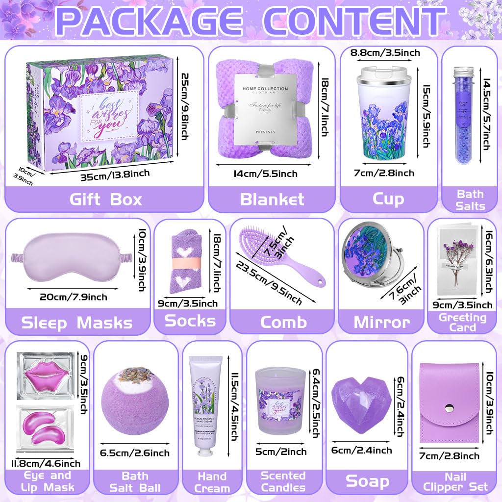 Birthday Gifts for Women, Self Care Spa Gifts Get Well Soon Basket Care Package, Flannel Blanket Candle Bath Bomb Personalized Mothers Day Gift for Mom Wife Grandma Friend Sister (Purple) - Image 2