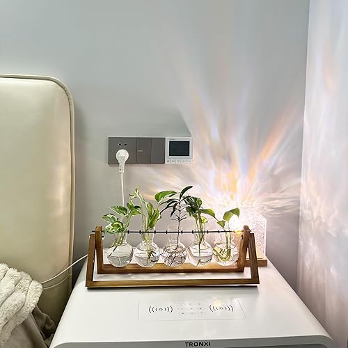 Miniatura 3 de Kingbuy Estación de propagación de plantas con 5 jarrones de bombilla, soporte de madera retro, maceta de vidrio de escritorio, terrario para