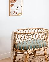 Vista 6 de Blissful Diary Sábanas de moisés de muselina para bebés niñas y niños, algodón suave bohemio ajustadas para colchón oval, reloj de arena, Verde