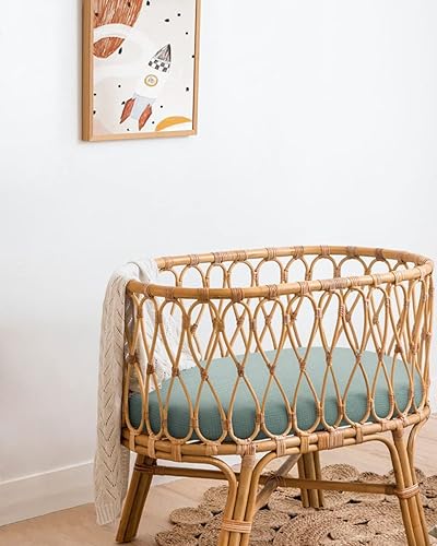 Miniatura 6 de Blissful Diary Sábanas de moisés de muselina para bebés, niñas y niños, de algodón suave bohemio, ajustadas para colchón rectangular ovalado de