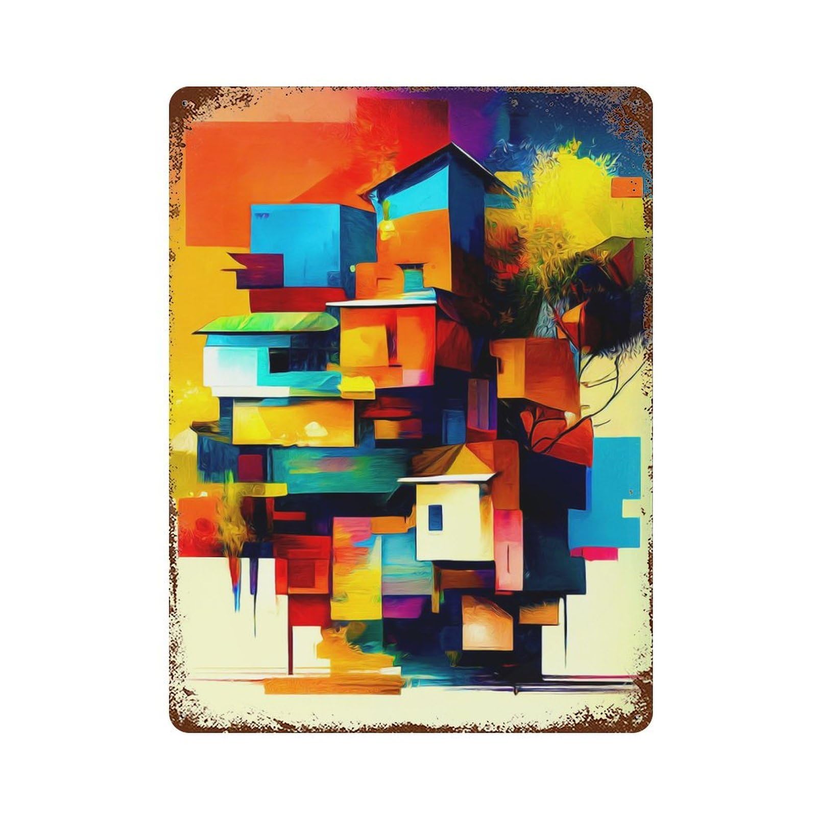 Abstract Rusty Metal Tin Sign 15.7"x11.8", Rustic Home Decor for Living Room, Hallway And Home Decor