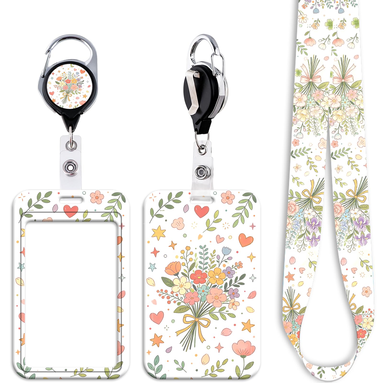 Cute Flowers ID Lanyard with Card Holder Work Keychain Retractable Badge Reel ID Badge Holder Lanyard for Neck for Keys Name Tag ID Holder, Women Girls Kids Teachers Staff, Office & School โ image 1