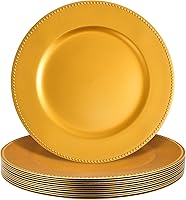 Vista 1 de Gerrii 12 Pcs Metallic Bead Charger Plates 13 Inch Plastic Round Plates Bulk Wedding Beaded Chargers for Table Party Event Decoration(Gold)