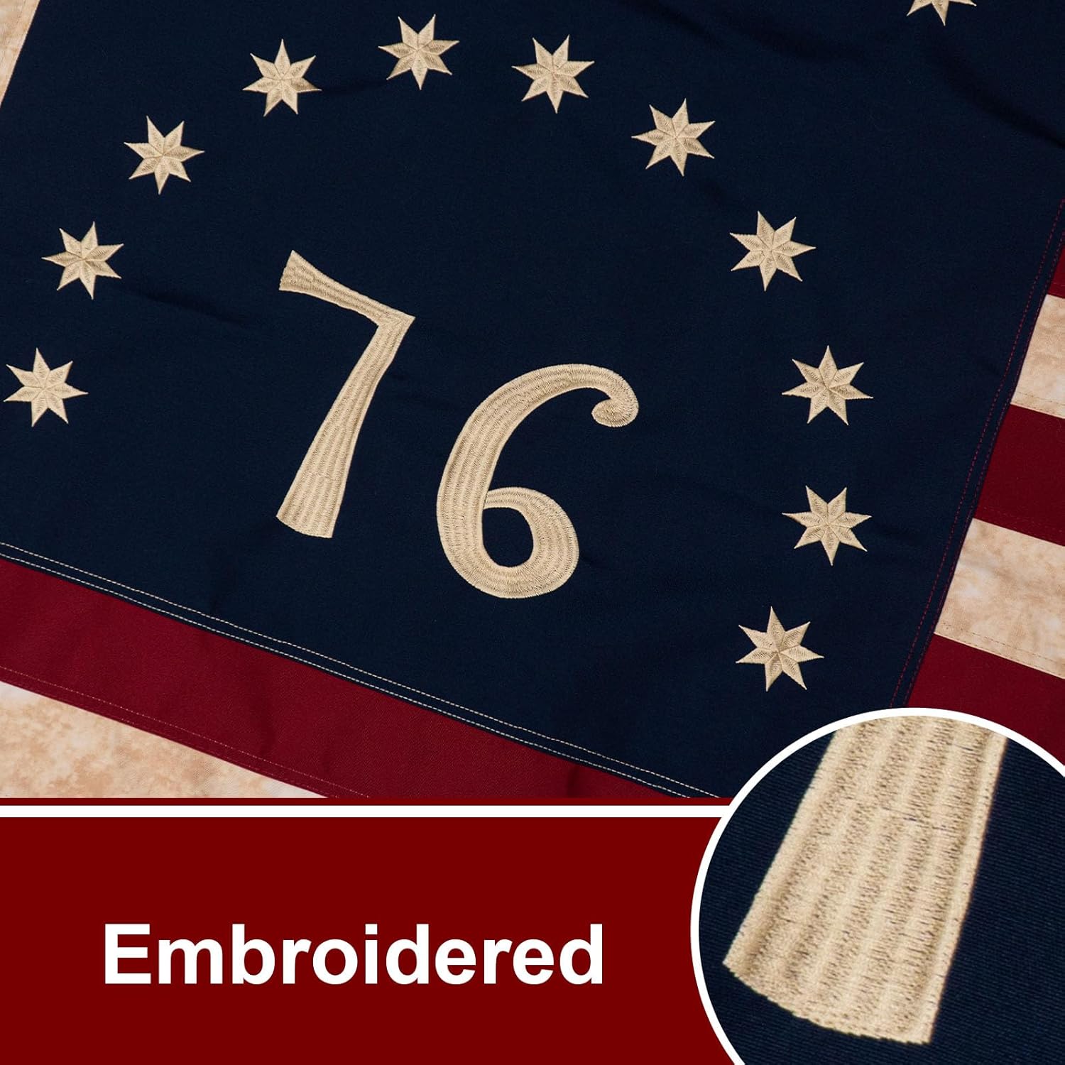 Bradford Vintage 76 Bennington Flag 3x5 ft Cotton for Outside, Heavy Duty Tea Stained 1776 American 250th Anniversary Flag Aged Looking for 4th of July Cloth Old USA US 1776 Flag