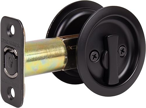 Miniatura 2 de Cerradura de puerta de bolsillo redondo, pestillo de privacidad (camabaño), 2-34" fondo, RCL, negro mate por Stone Harbor Hardware