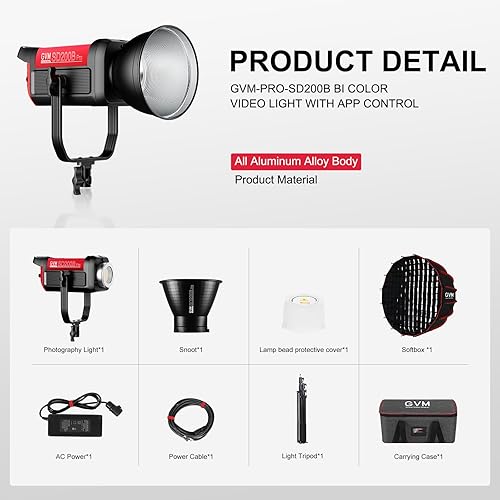 Miniatura 9 de GVM - Luz de video LED de 200 W con caja de luz, SD200B, kit de iluminación de fotografía con red de malla Bluetoothcontrol DMX, kit de iluminación