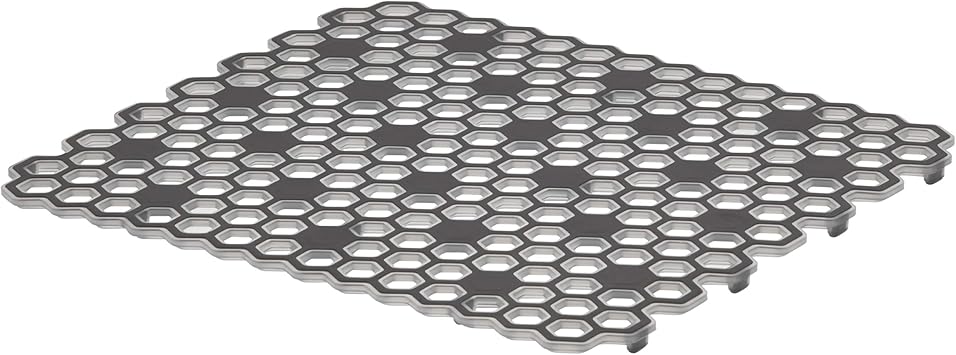 Spectrum Diversified Hexa Raised Feet Quick-Drying, Heavy-Duty Protector with Non-Slip Surface, Small Mat for Dual Sinks, 10.5" x 12", Gray