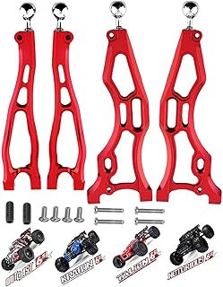 Aluminum Front Suspension Arms Upgrades Part for Arrma 1/8 Kraton 6S BLX,Outcast 6S BLX,Notorious 6S BLX,Talion 6S BLX,ARRCat 4pcs Front Lower Upper Swing Arm Set Hops up w/Pivot Balls,Red