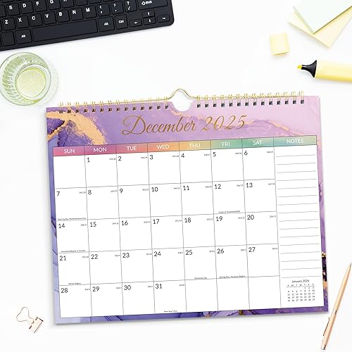 Vista 16 de SUNEE Calendario 2026 de pared de 18 meses, octubre de 2025 a marzo de 2027, calendario colgante grande de 12 x 17 pulgadas 2026 con notas, mes CUTE