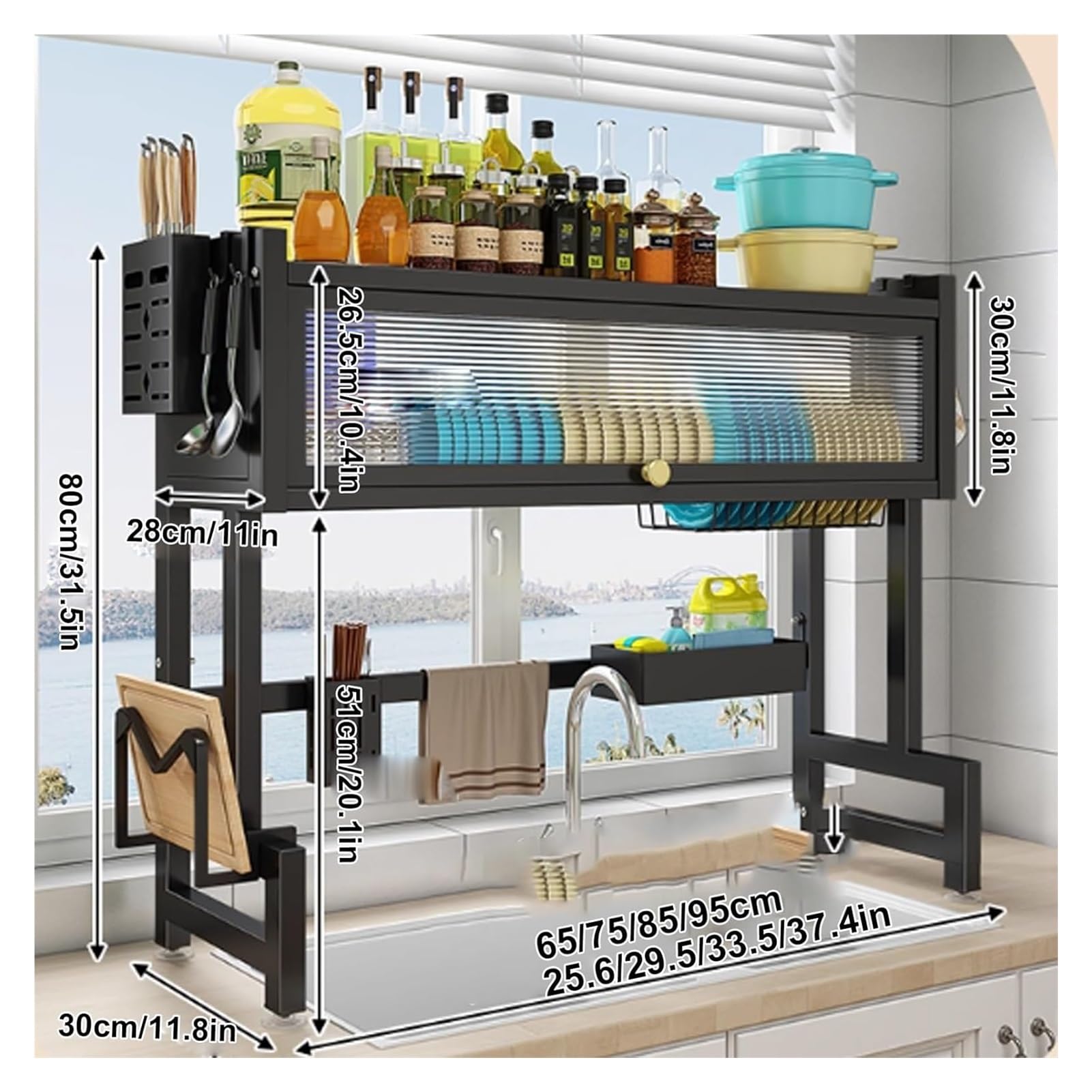 Wielofunkcyjny stojak do suszenia naczyń i ociekacz 70 cm kuchenny blat organizer na sztućce z tablicą oszczędzającą miejsce biały stojak do wydajnego suszenia naczyń
