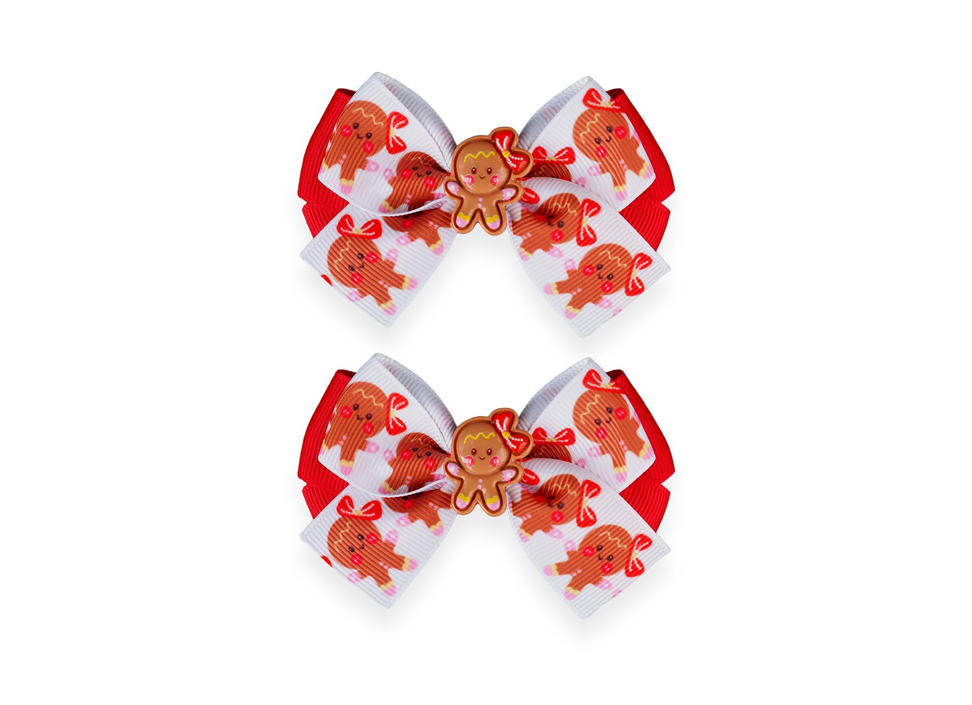 MeiMei Christmas Gingerbread Girl Hair Bow with Elastic Bobble, Handmade Girls Hair Tie, Grosgrain Ribbon Hair Accessories