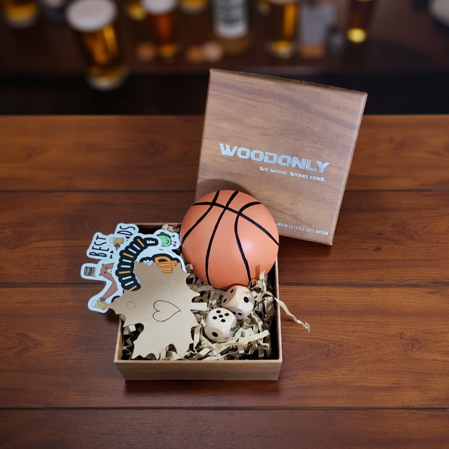 Apribottiglie in Legno a Forma di Palla con Magnete – Regali di Natale, Compleanno per Uomo, Padre, Marito, Fidanzato, Bar di Casa Accessori (Basket)