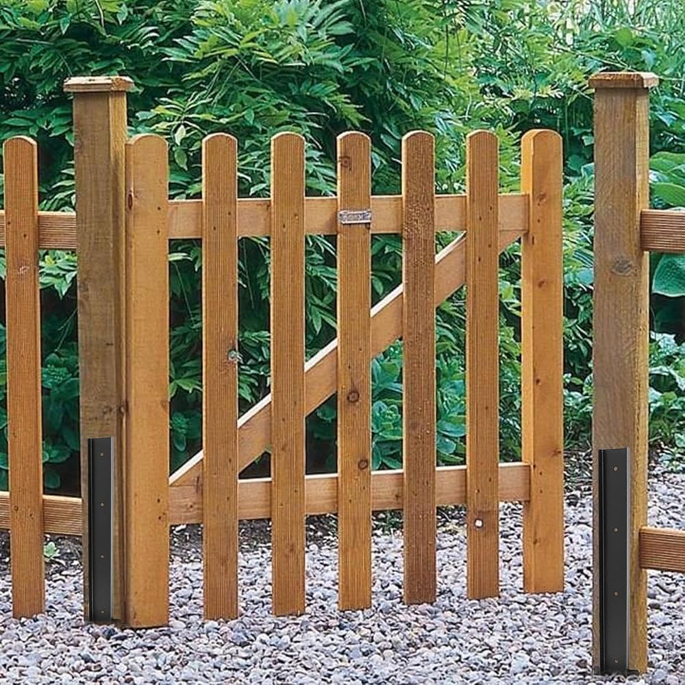 Ancoraggio Nero per Pali di Recinzione Picchetto da Terra Robusto e Dentellato per La Riparazione di Pali in Legno per Recinzioni Inclinate,Rotte O Instabili(Color:4A)