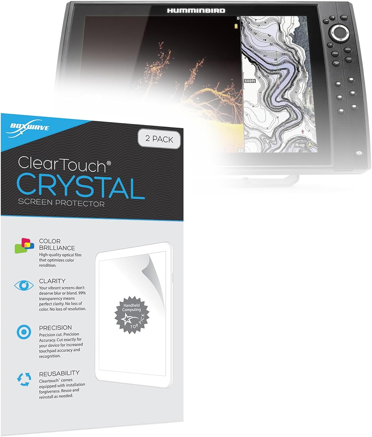 BoxWave Screen Protector Compatible with Humminbird Helix 15 Chirp MEGA DI+ GPS G4N CHO - ClearTouch Crystal (2-Pack), HD Film Skin - Shields from Scratches