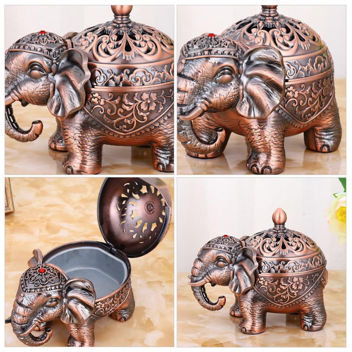 Housoutil Dekoratives Räuchergefäß Elefant Vintage Weihrauchhalter aus Premium Sandelholz Geeignet für Meditation und Entspannung zu Hause und Büro Retro Stil Rostfrei
