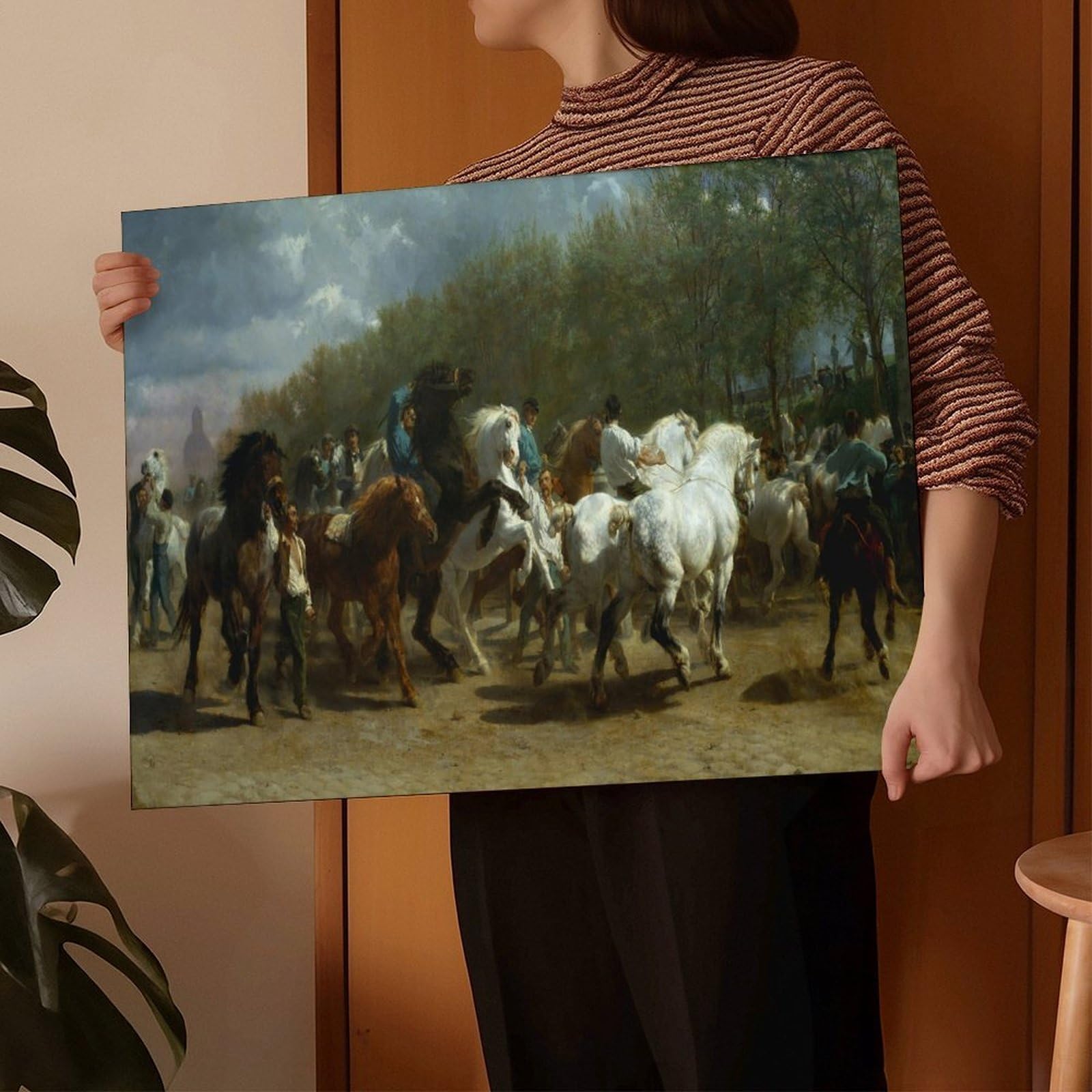 Le 100 Migliori Pitture del Mondo La Fiera dei Cavalli di Rosa Bonheur Poster per Camera da Letto Tela Decorativa per Sport Paesaggio Ufficio Decorazione per Stanza Regalo Cornice 40x60cm