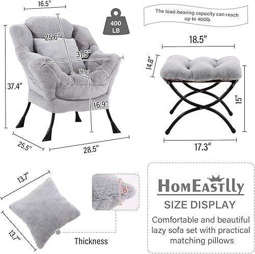 Miniatura 3 de Silla Perezosa con Otomana, Silla de Salón de Acento Grande Moderna con Almohada, Sillón de Sofá de Ocio, Silla de Lectura con Reposapiés para