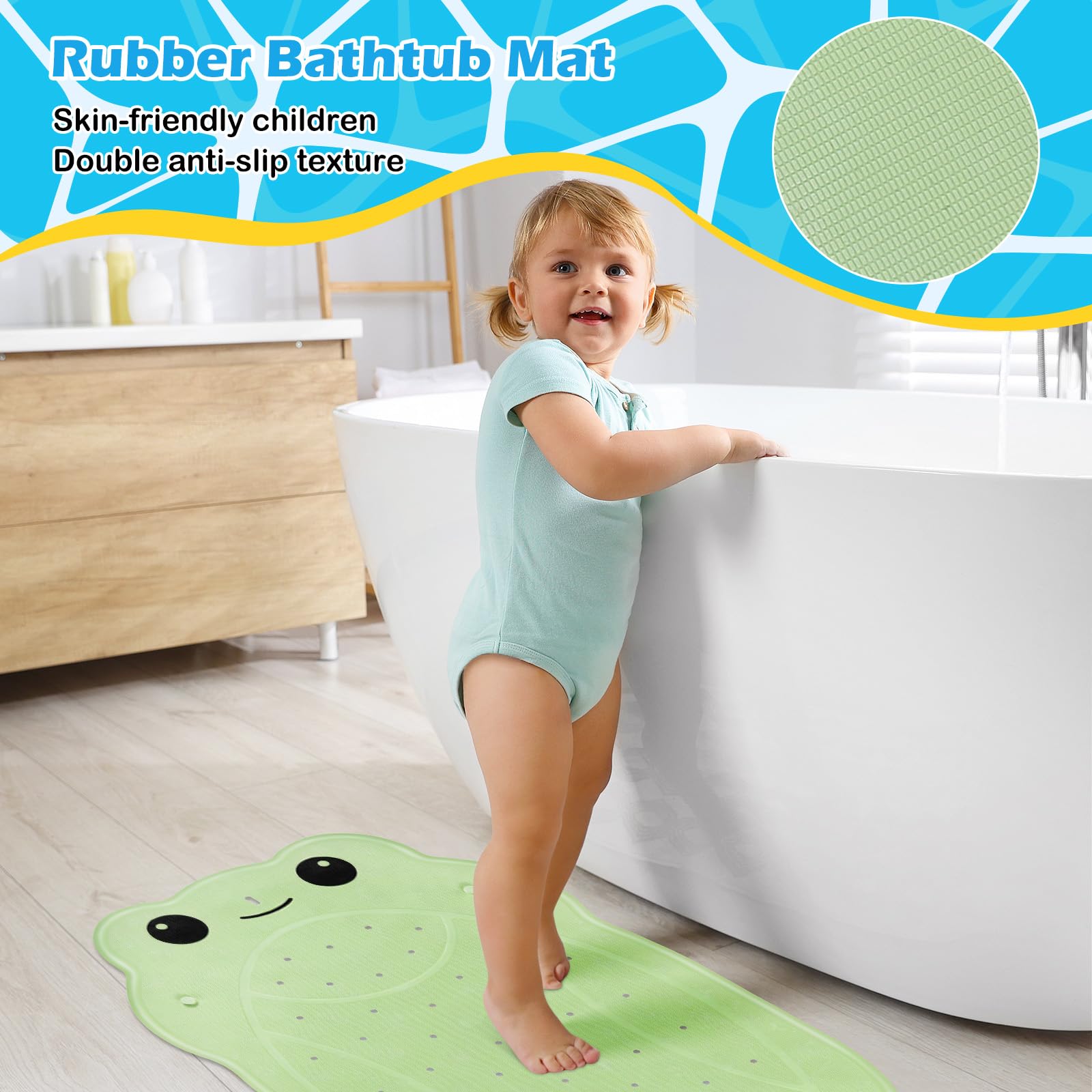 TranRantic Non Slip Bath Mat for Kids 75 x 45cm Frog-Shaped Bath Mat Non Slip Anti Mould - Image 4
