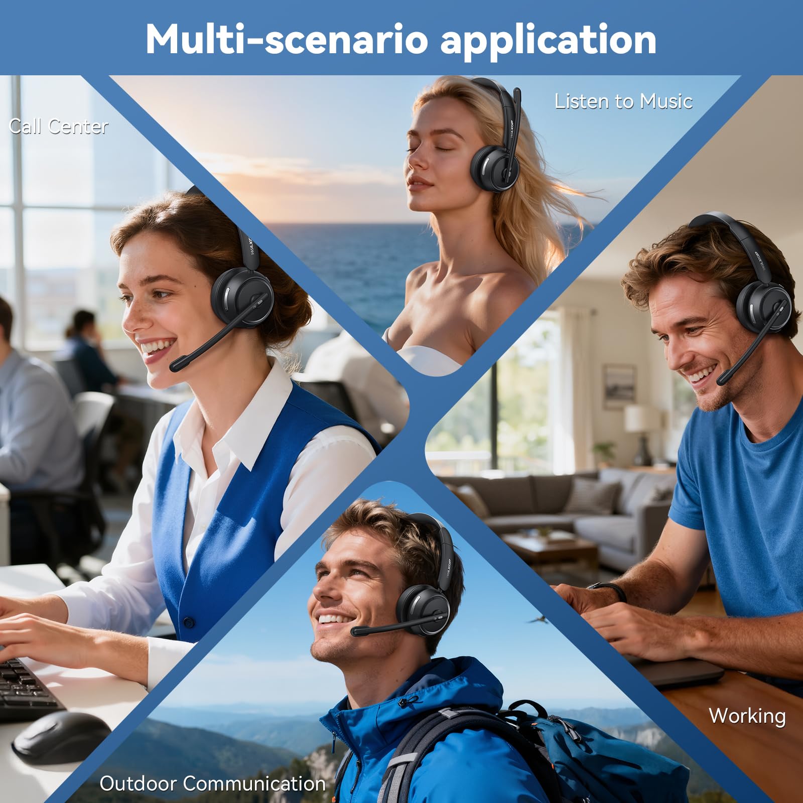 Wireless Headset with Mic for Work, Bluetooth Headset with Noise Cancelling Mic & Mute Button, Wireless Headsets with Mic for Remote Workers/Office Professionals/Call Center/PC/Laptop — view 7