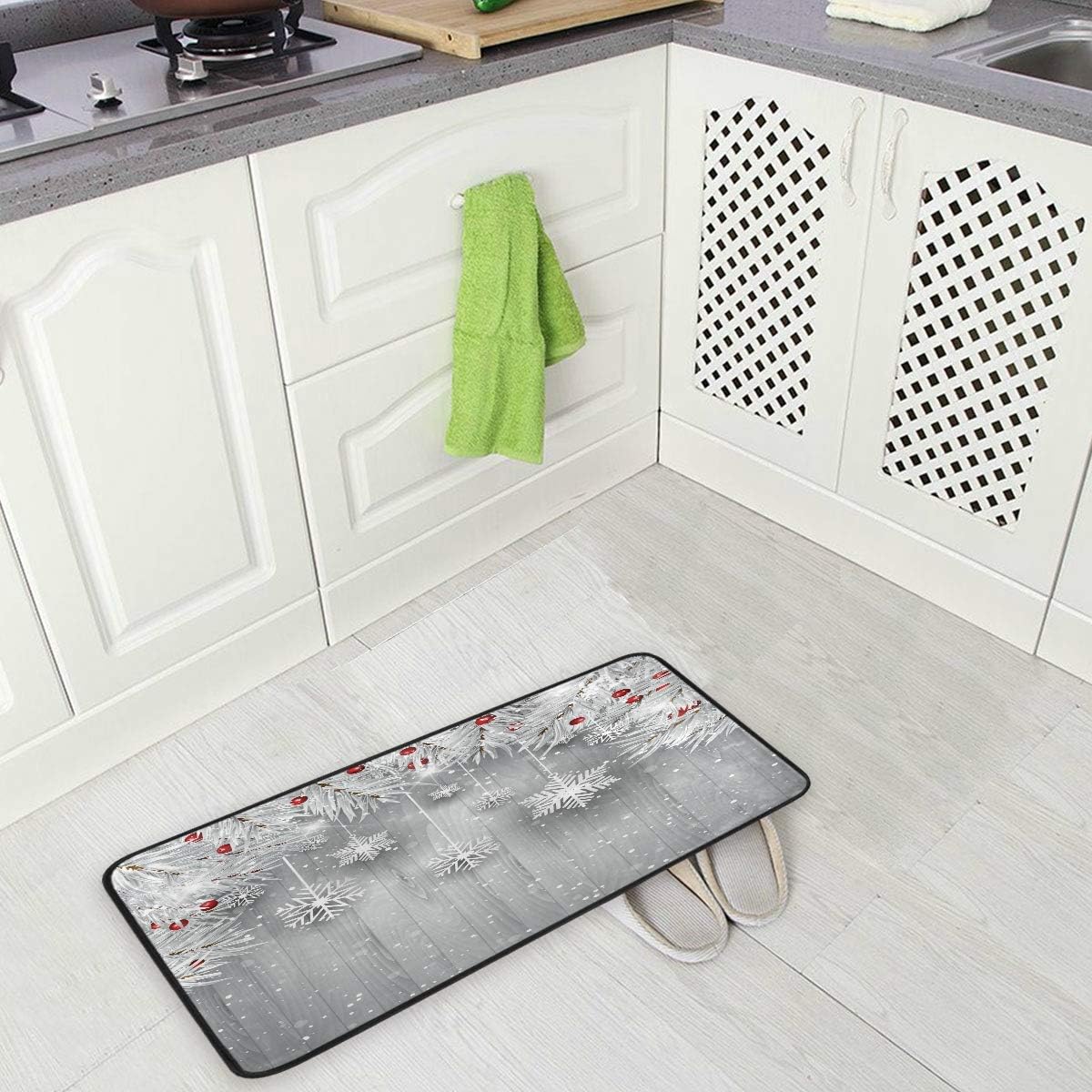 Doormat Area Rug Mat Silver Christmas Tree Snowflake for Bedroom Front Door Kitchen Indoors Home Decors