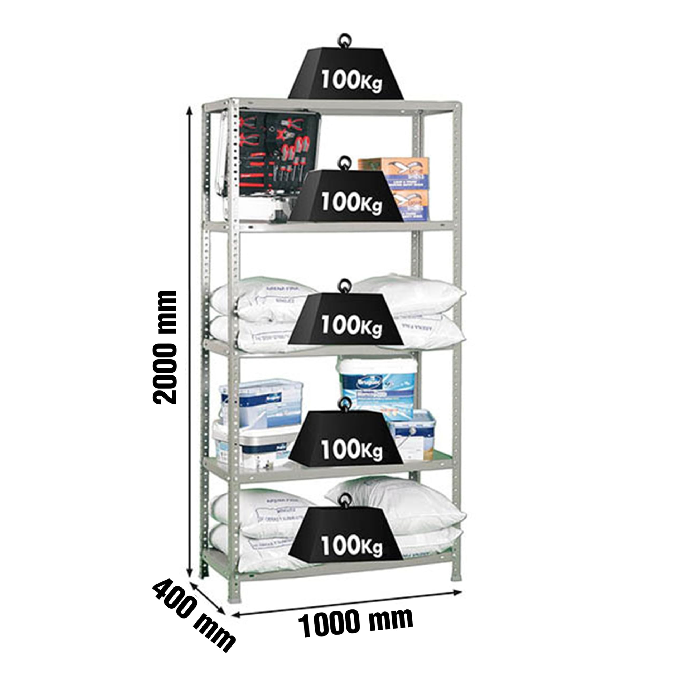 Simon Rack Étagère Métallique 2000x1000x400 mm, 5 Niveaux, Tablettes en Acier, 100 kg par Niveau, Gris – Comfort