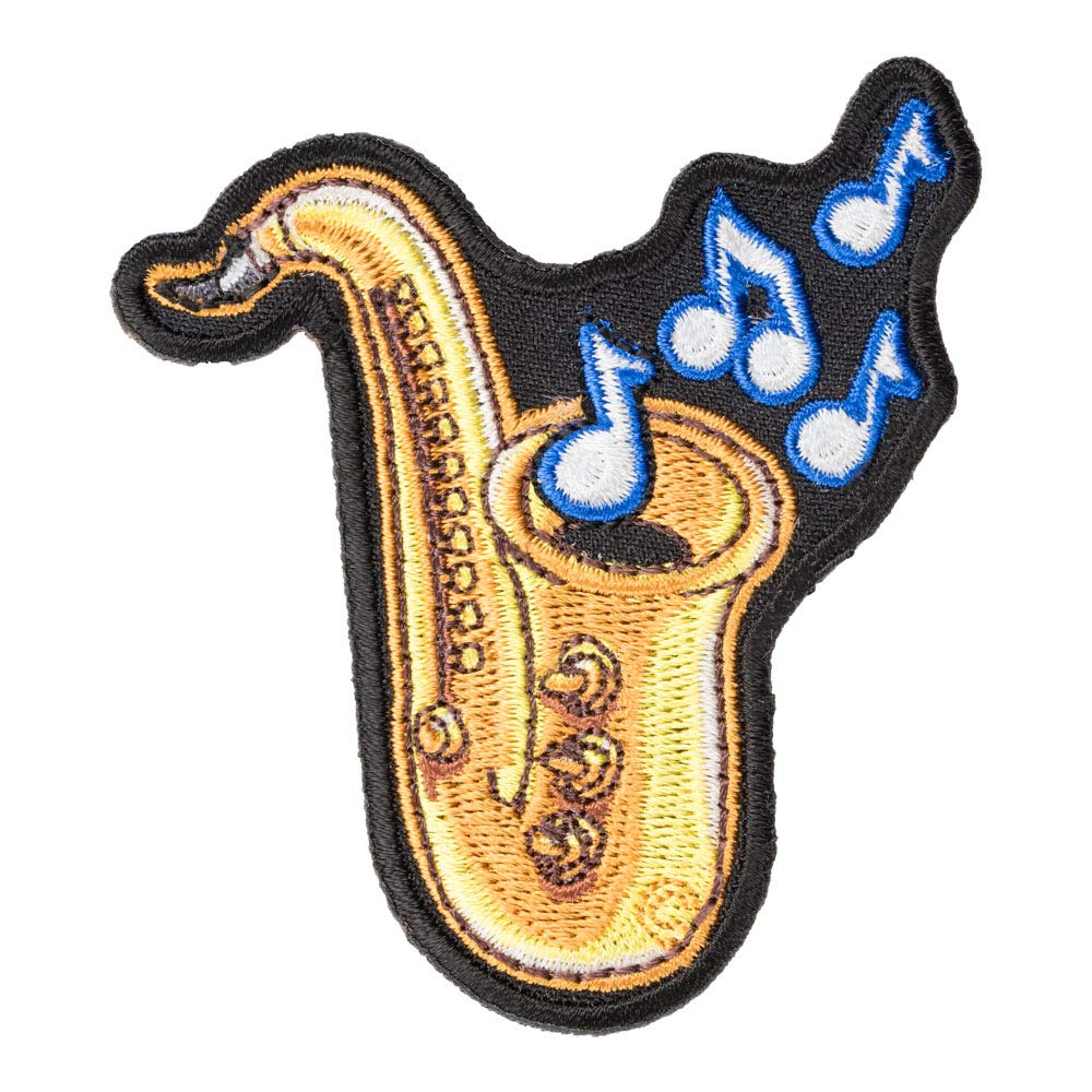 PatchStopSaxophone Notes Yellow Iron On Patches for Clothing Jeans - 2.5x2.75in Small DIY Sew On Patch for Jackets Bags - Embroidered Decorative Music Patches