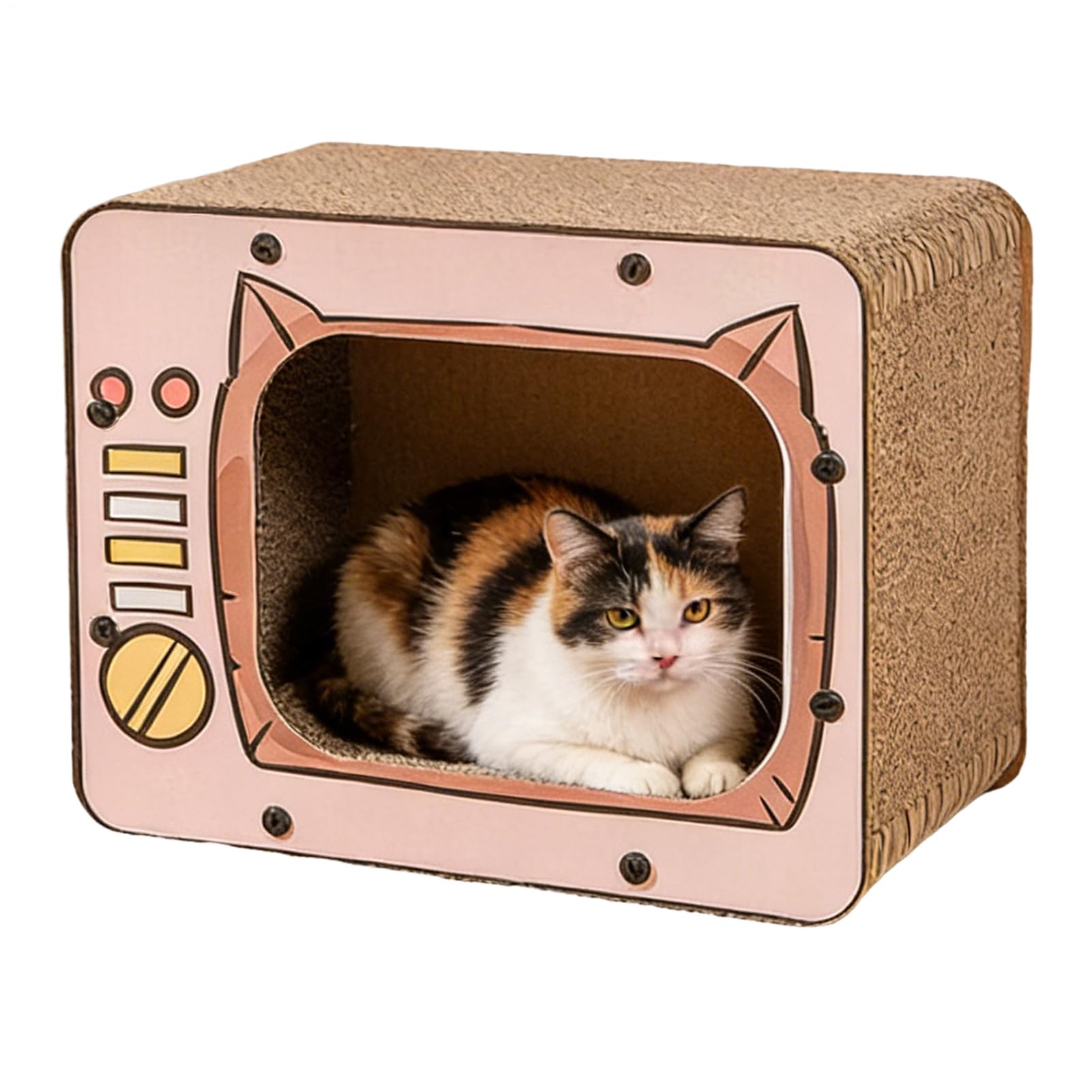 Lit en carton ondulé pour chat TV | Niche griffoir et cabane de jeu antidérapante pour chaton