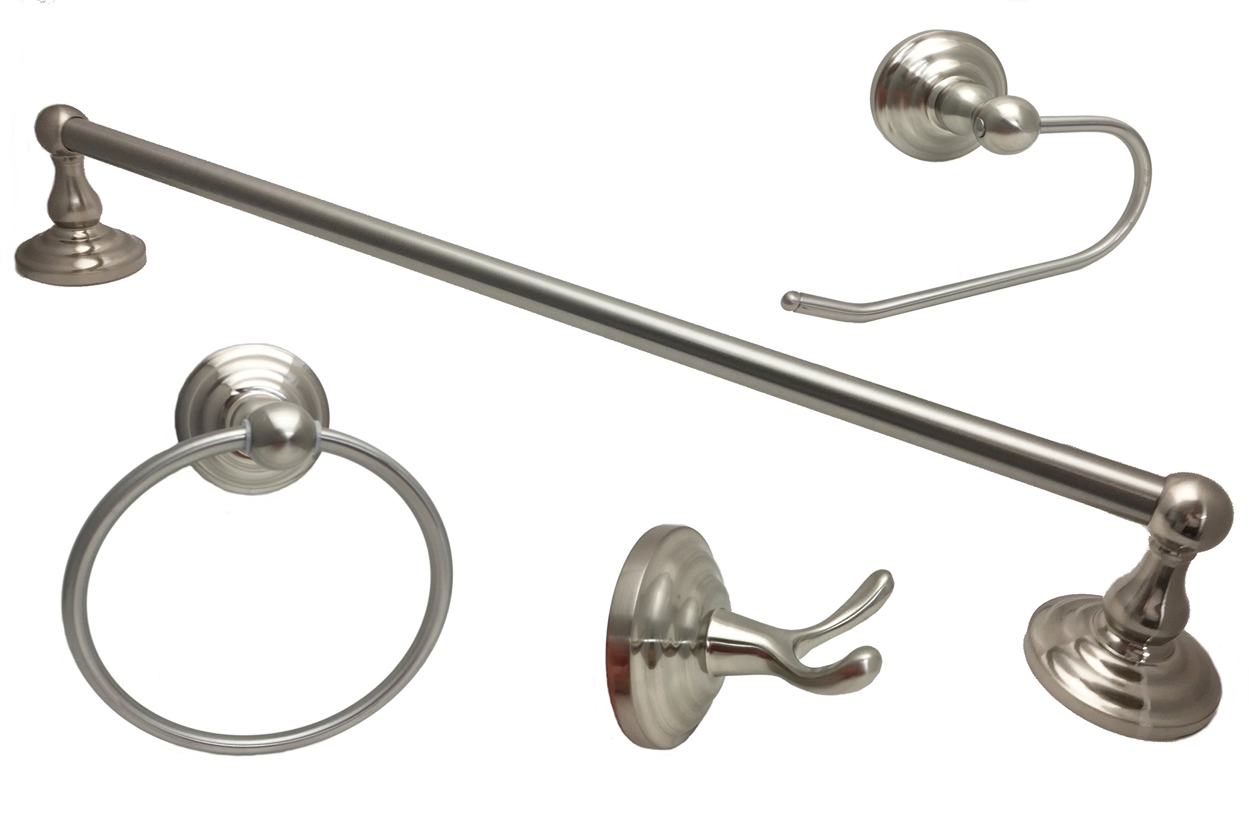 Set Accessori Bagno Colester Diretto 4 Pezzi - Porta Asciugamani, Anello, Gancio E Portarotolo - Satin Nickel