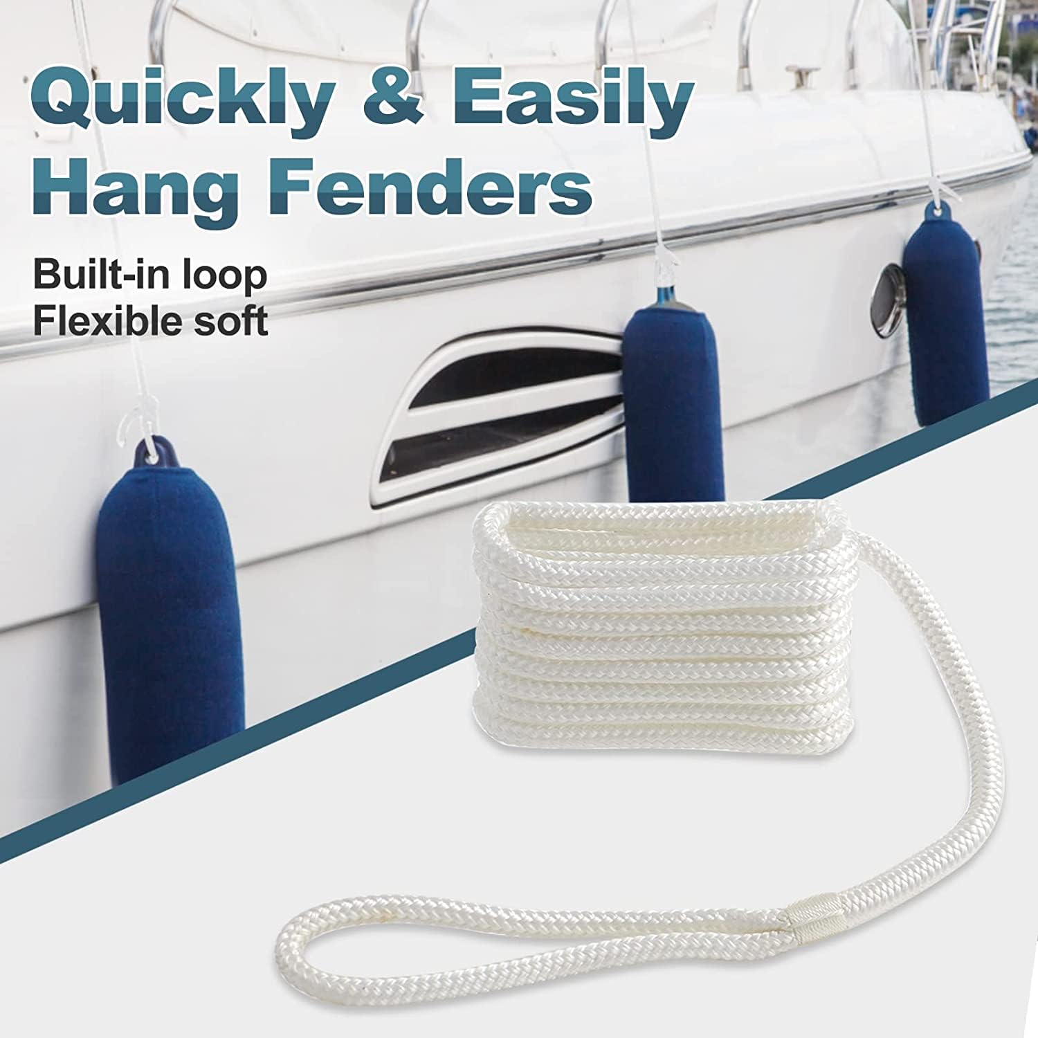 Double Braided Fender Line 3/8 Inch X 6 Feet 2 Pack (Gold/White, 3/8 Inch x 6 Feet)