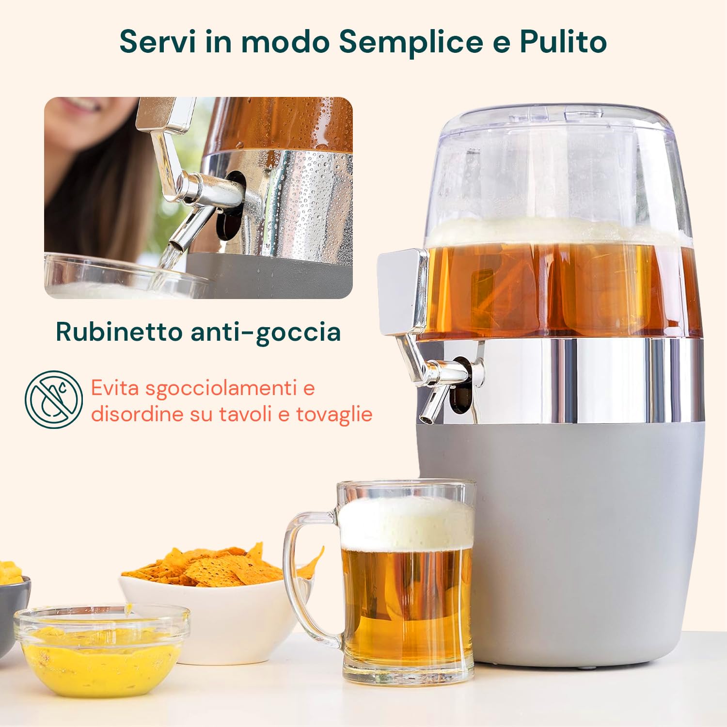 Wintem - Dispenser Bevande con Rubinetto Antigoccia da 4L per Uso Esterno e Interno, con Contenitori Ghiaccio Integrati, Facile da Pulire, Ideale per Feste, Picnic e Uso Quotidiano