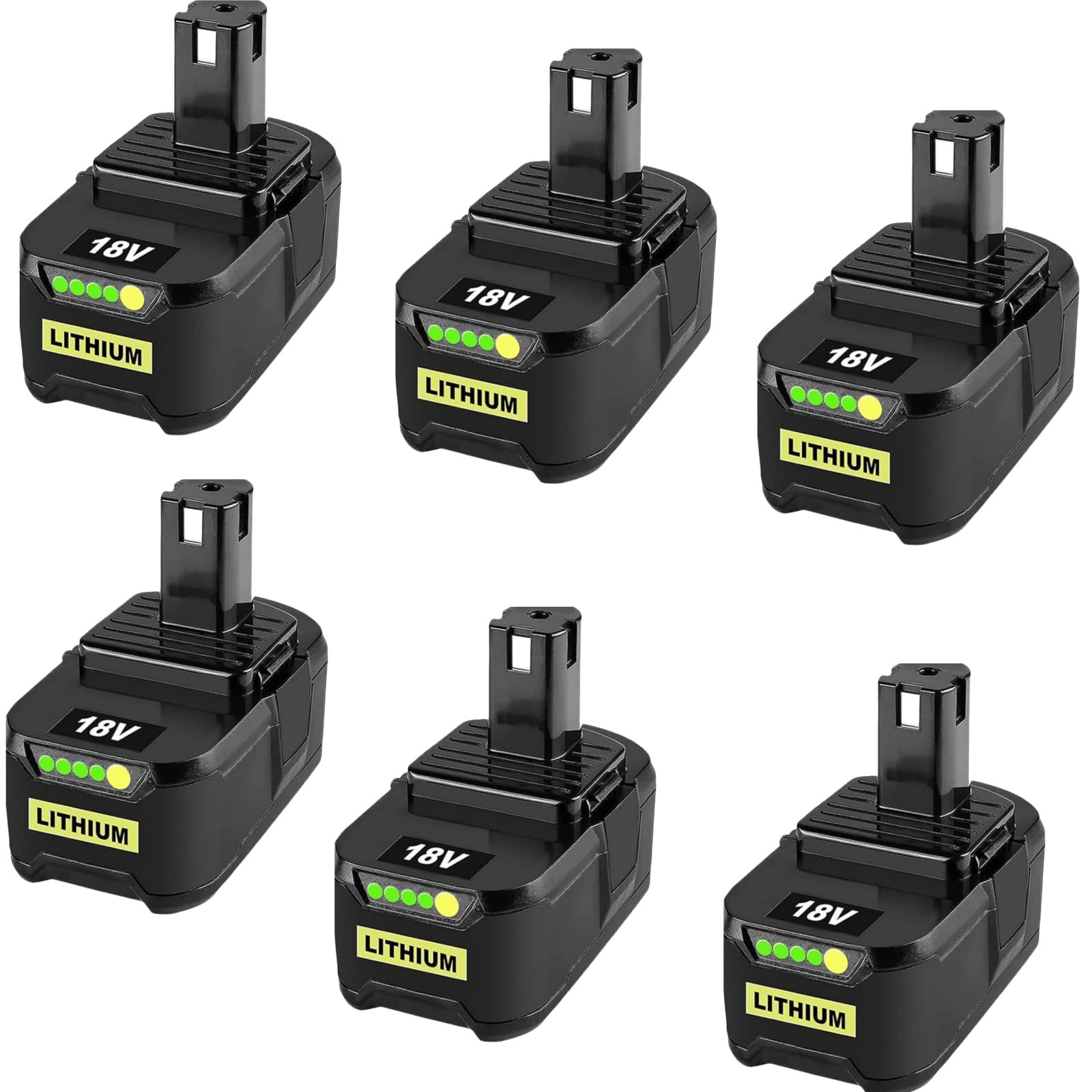 6 X 8000mAh18-Volt Replacement Battery for Ryobi 18V Battery Compatible with Ryobi 18V RB18L50 RB18L40 RB18L25 RB18L15 RB18L13 P102 P103 P104 P105 P106 P107 P109 Cordless Tools with LED Indicator