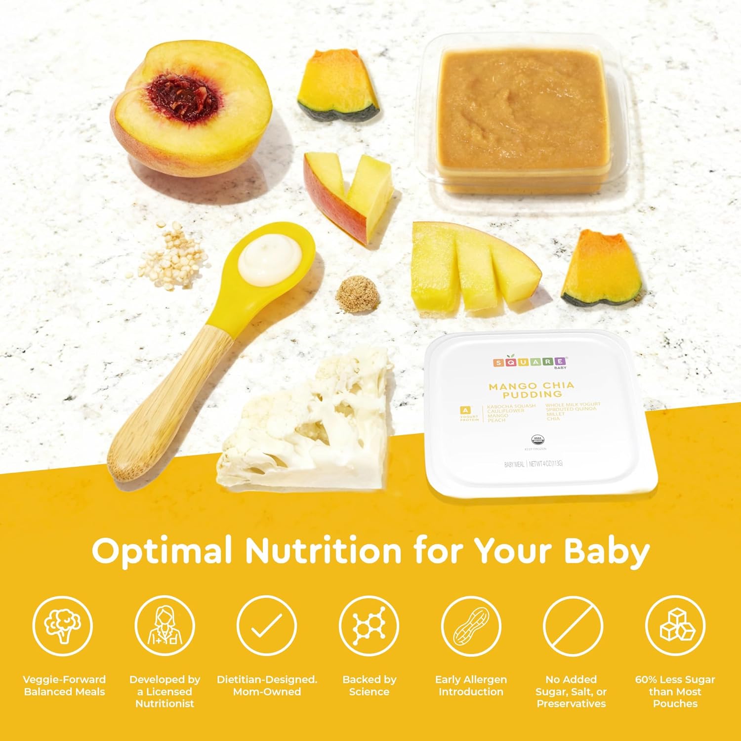 Square Baby Organic Baby Food Purees | 14 Meal Allergen Introduction Pack | Fresh & Dietitian-Designed Balanced Meals | Low Sugar. No Added Sugar | Allergen Intro Options (14 Pack, 4 oz)