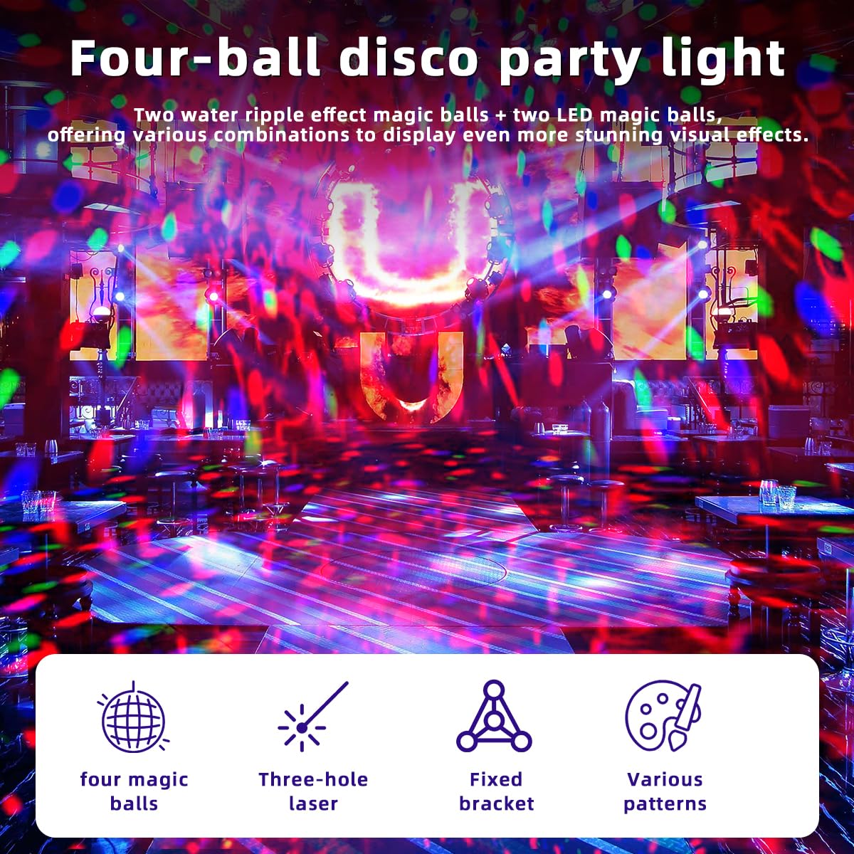 DJ Partylichter4 Discokugeln Discolichter PartylichterDisco Lights | Praktisches Partylicht für viele Anlässe: Geeignet für Tanzfeiern zu Hause, Clubs, KTV, Geburtstag, Weihnachten und Halloween