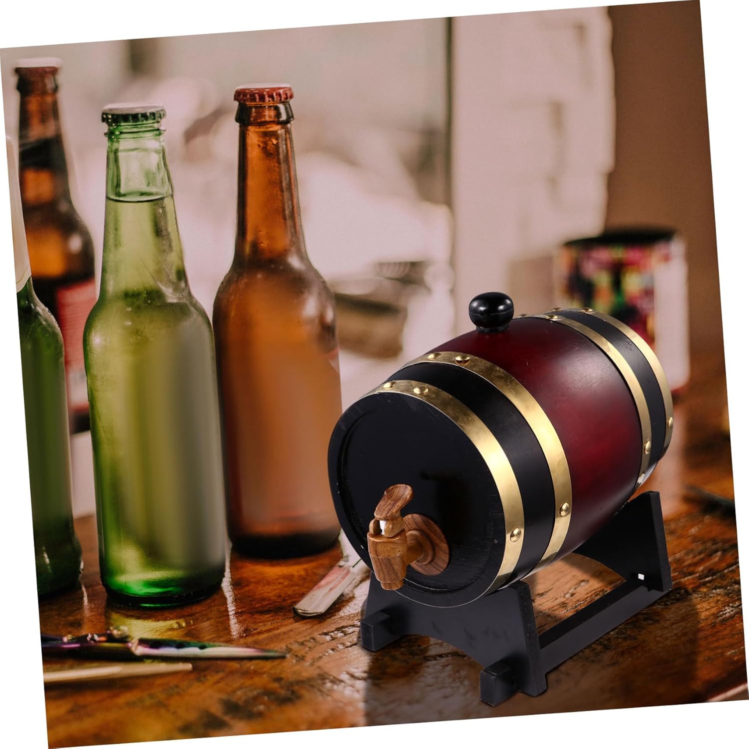 VALICLUD 1pc Red Wine Dispenser Set Rustic Pine Wood Storage for Beer Wine Curved Base Design for Easy Use Scene Decoration Prop for Parties Events