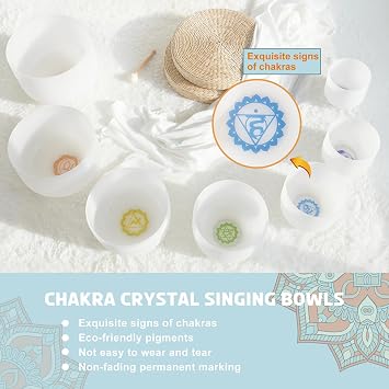 CVNC Crystal Singing bowl Set of 7 for Sound Healing White Chakra 6-12