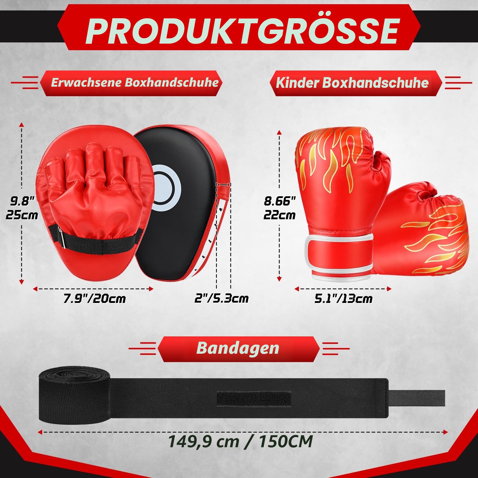 YORWHIN 3-in-1 Boxhandschuhe und Pratzen Set für Kinder und Jugendliche, Kinder-Boxhandschuhe, Gebogene Handpratzen mit Handbandagen, Boxausrüstungsset für Boxtraining, MMA, Muay Thai, Taekwondo