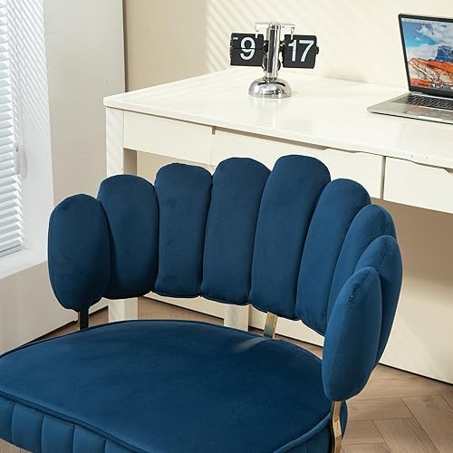 Miniatura 7 de Silla de oficina de terciopelo, cómoda silla de escritorio ajustable para oficina en casa con base dorada y ruedas giratorias de 360 grados, cómoda