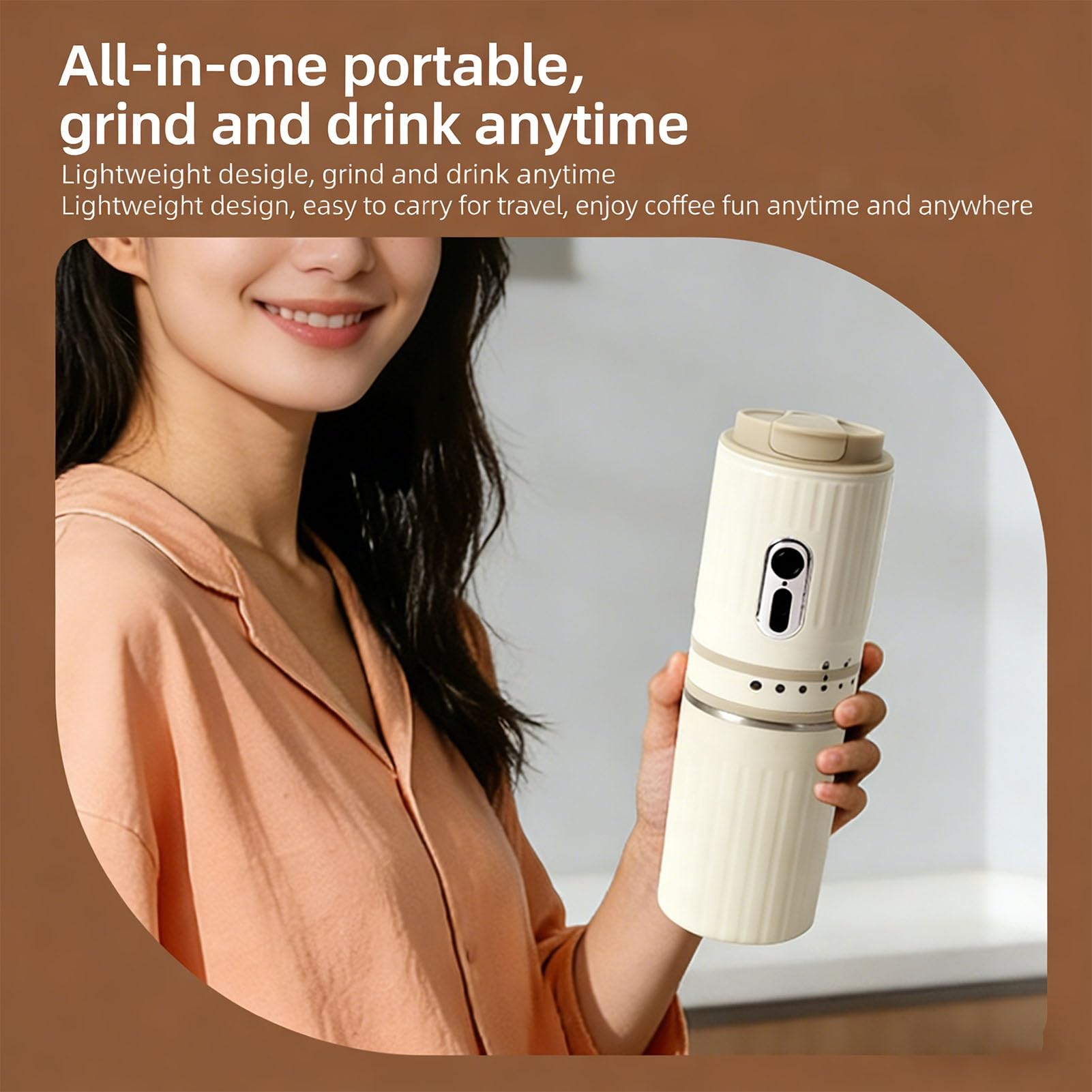 Oumefar Caffettiera Portatile con macinacaffè Incorporato per i Viaggi