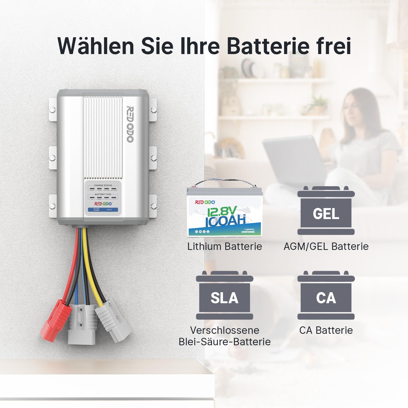 Redodo Cargador de batería 12 V 40 A DC-DC con MPPT para 12 V LiFePO4, cargador CC para autocaravana, segunda batería, alternador inteligente, carga inversa, AGM/gel/gel/plomo-ácido