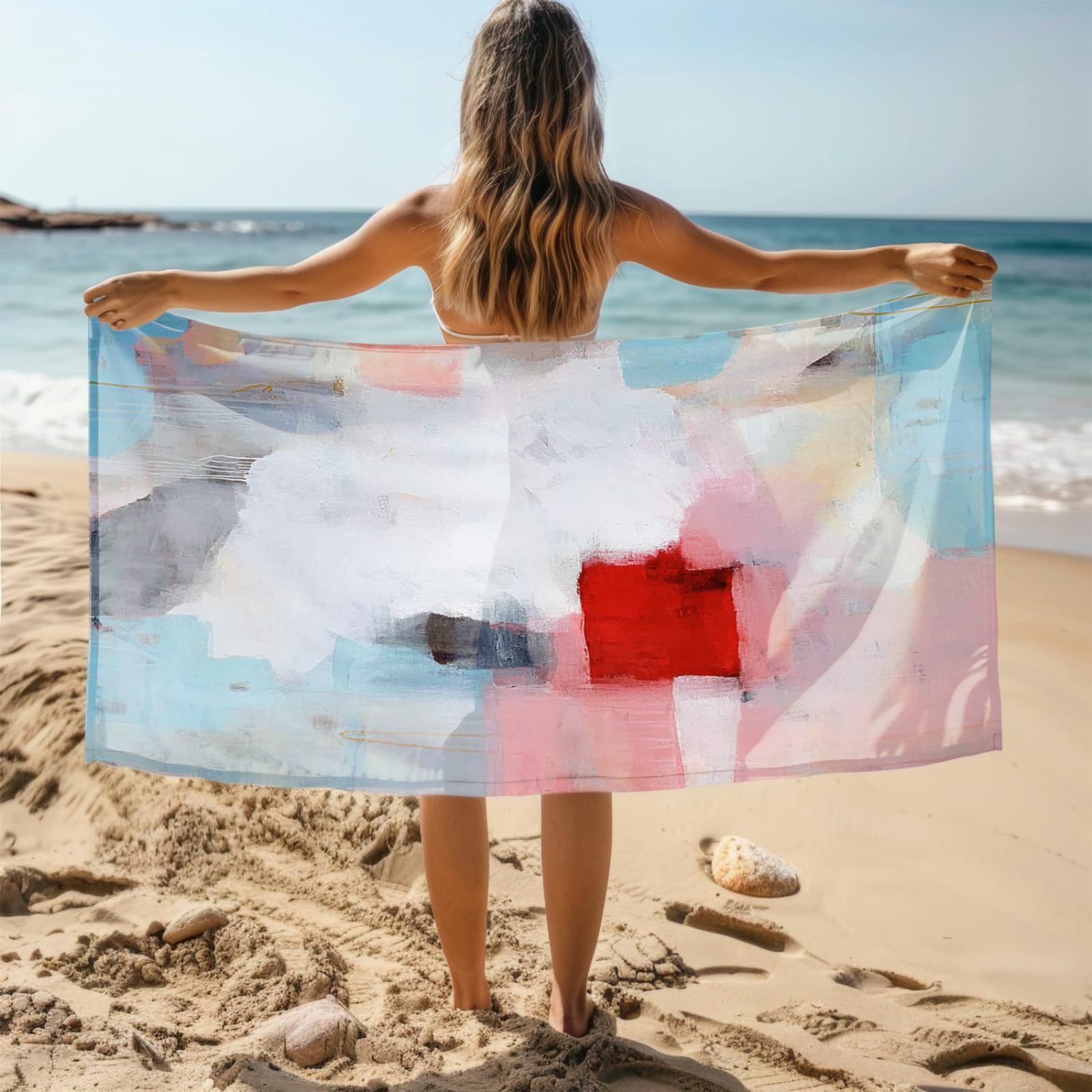 Générique Serviette Microfibre Plage Bleu Clair Rouge