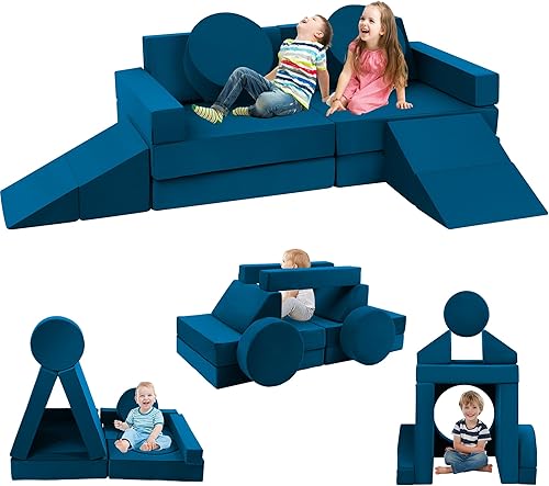 Sofá modular para niños pequeños, 18 piezas, para construir fuerte, cojín de espuma convertible, muebles de suelo creativos para sala de juegos para