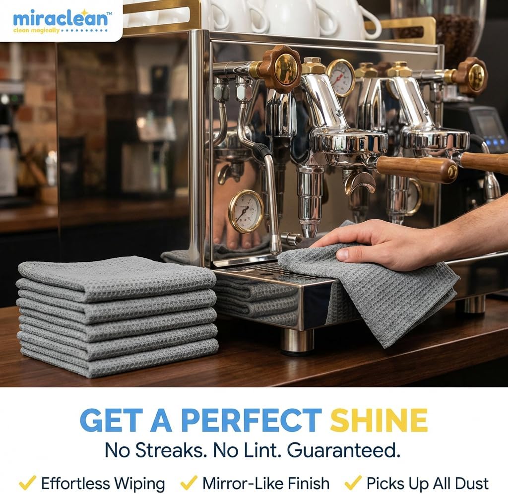 MIRACLEAN Waffle Weave Microfiber Towel, 12 x 12 inches, Barista Towels, Lint Free Cloth, Glass Towels, Waffle Towels Car Detailing, 6 Pack Premium Microfiber Cleaning Cloth